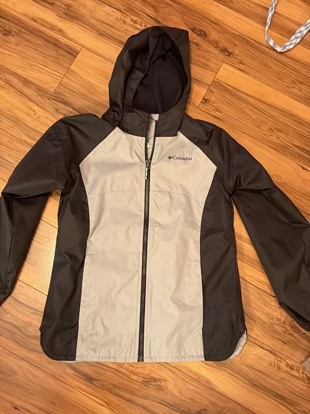 Columbia Youth Large Hooded Windbreaker Fleece Lined Jacket - Black & Light Gray
